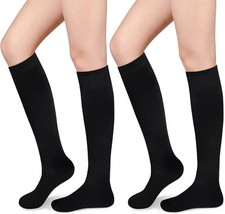 Knee High Socks for Women Tube One Size, 2 Pairs Black