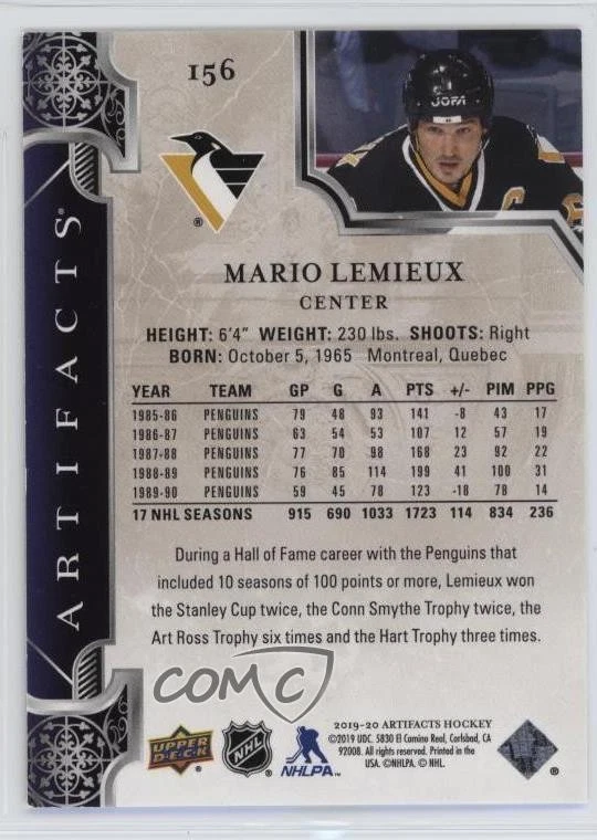 2019-20 Upper Deck Artifacts Legends Copper /299 Mario Lemieux #156 HOF - Image 2 of 2