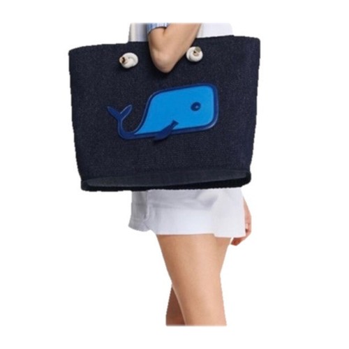 Tory Burch Knotted Whale Tote Navy Blue Handbag Beach Pool Vacation Bag New