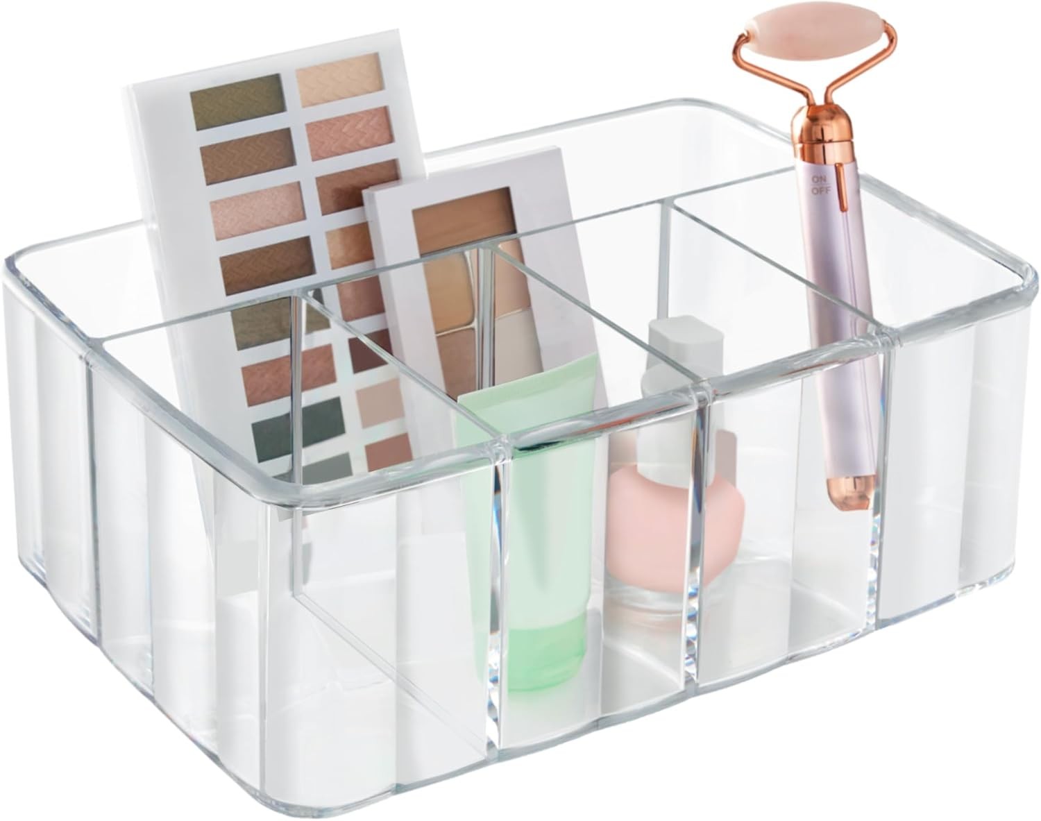 5-Compartment Clear Plastic Organizer with Dividers | Made in USA Storage Bin  