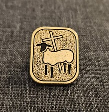 Vintage Sheep Cross Lapel Pin Metal Gold Tone 1"