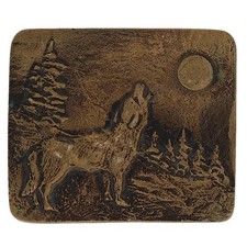 Brass Wolf Wolves Moon Howl Western Cowboy Southwest Anacortes Vtg Belt Buckle