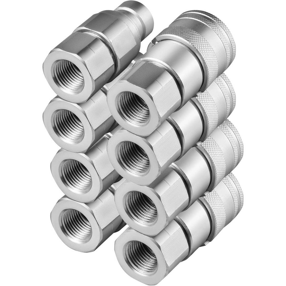 For NPT Flat Face Hydraulic Quick Connect Couplers ISO16028 – High Pressure Carbon Steel, Fits Skid Steer Loaders (Bobcat, Case, Kubota) 1/4" NPT