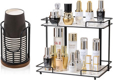 Black 2 Tier Bathroom Organizar and Black Bathroom Cup Dispenser with Acacia Woo