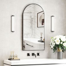 Black Arched Recessed Medicine Cabinet Metal Edge Bathroom Mirror with Storage