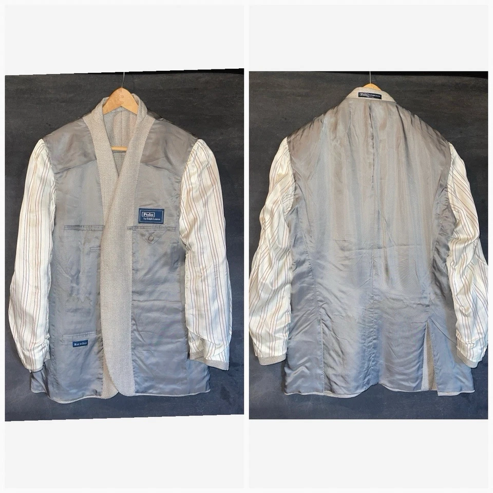Polo Ralph Lauren Blazer Men 42R Gray Herringbone Peak Lapel Ticket Pocket - Image 3 of 4