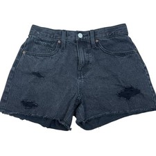 Old Navy Shorts Girls 14 Adjust Black Denim High Rise Slouchy Straight Raw Hem
