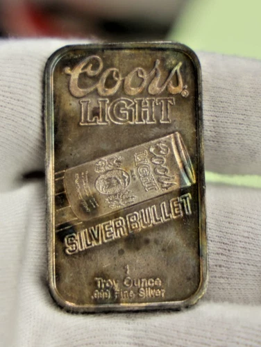 Vintage 1 oz .999 Coors Light Silver Art Bar "The Silver Bullet"