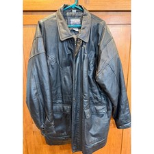 Guy Loren Black Genuine Leather Jacket Men XL Paisley Lined Zip Front Field Coat