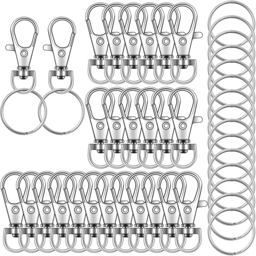 104PCS Swivel Snap Hooks with Key Rings, Metal Lobster Claw 36mm, silver