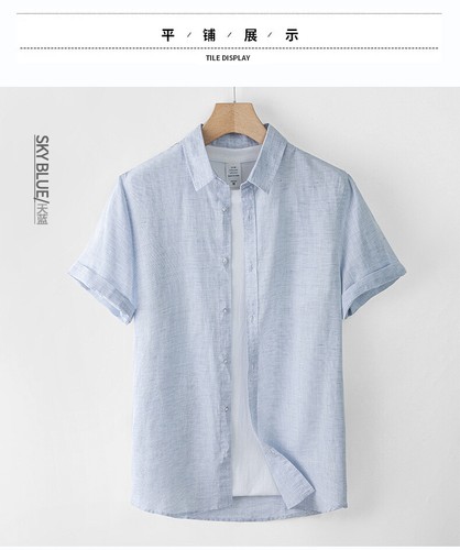 Mens Flip Collar Casual Short Sleeved Shirt Summer Plus Size Cotton Linen Shirts - Bild 11 von 16