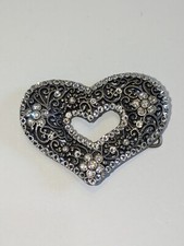Vintage Western Cowgirl Rhinestone Heart Belt Buckle Silvertone
