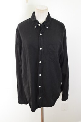 NN07 No Nationality Mens LEVON Large Black Shirt Lyocell Long Sleeve Button Down