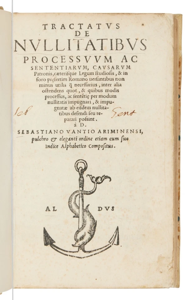 Vanzi 1554 Tractatus de Null. | 1st Aldine Edition | Brooker Copy | Vellum - Image 2 of 4