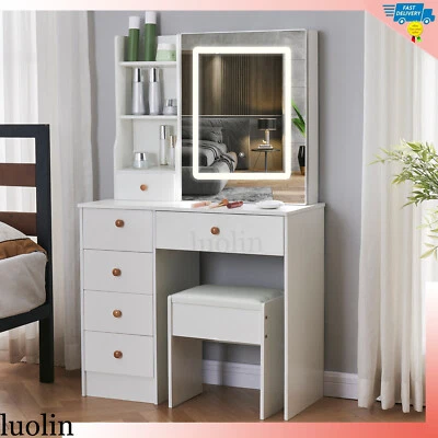 YAMISSI Makeup Vanity Desk Set with Sliding LED Lighted Mirror Adjustable 3 Lighting