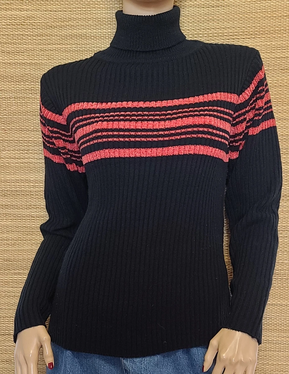 Carolyn Taylor Black with Orange Stripes Pullover Turtleneck Sweater Size M