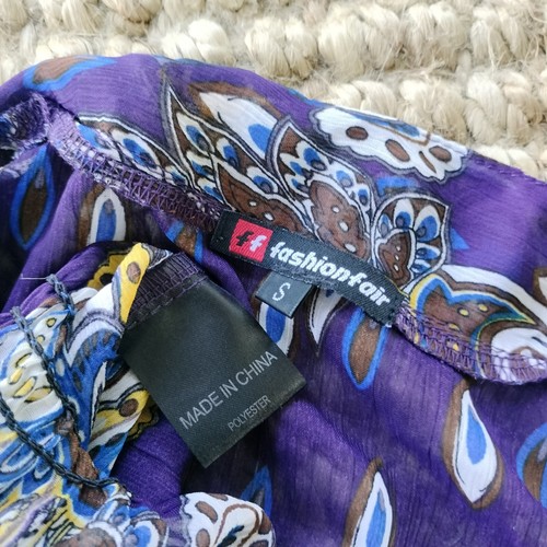 Vintage 90s Y2K 2000s Blouse Purple Blue Paisley Puff Sleeve Grunge Size S 10 - Picture 6 of 10