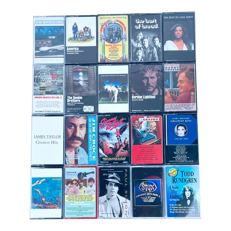 20 Classic/Soft Rock GREATEST HITS Cassette Tapes: Buffett Kansas Styx Monkees - Image 2 of 4