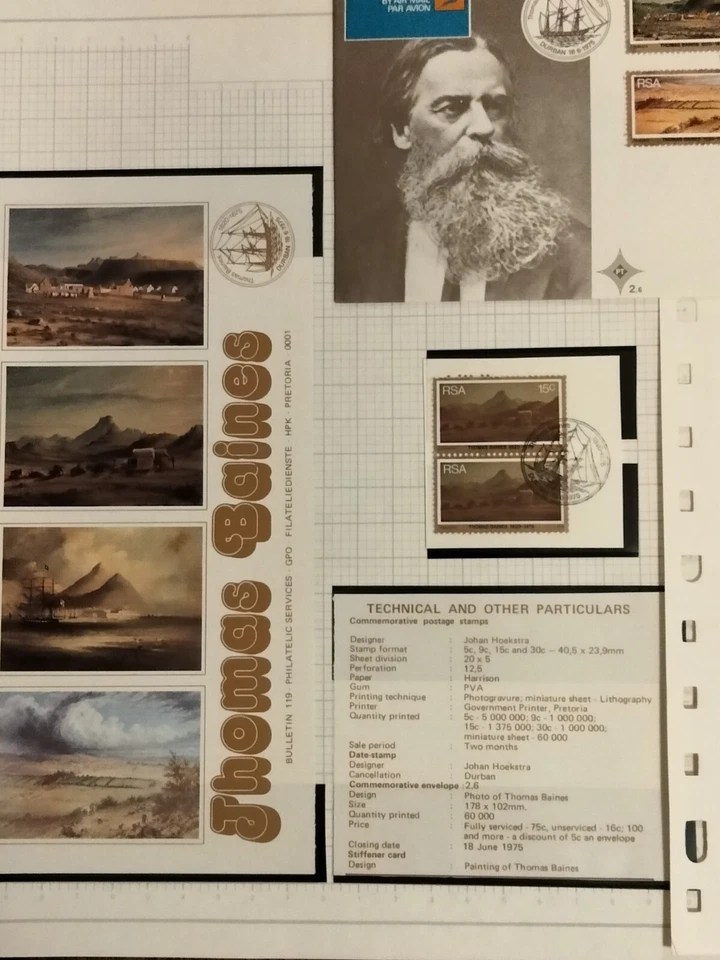 RSA-SOUTH AFRICA- MNH & USED Centenary of Thomas Baines death 18/06/1975 - Image 2 of 4