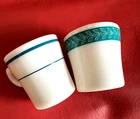 Pyrex Milk Glass D Handle Coffee Cups Microwave USA Set of 2  Vintage - MCM