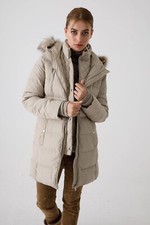 Ralph Lauren Duck Down Feather Insulated Fur Hooded Parka Coat Beige Large 16-18
