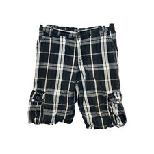 Wrangler Boys Size 12 Cargo Shorts Black and Grey Plaid Adjustable Husky