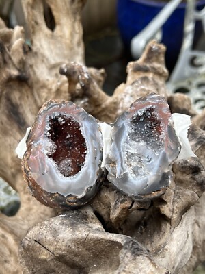 Achat Schmuck / Schmuck Ring Halter Druzy Geode Kristall Paar AAA + 2 selten