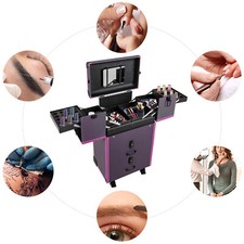 Portable Rolling Makeups Case Lockable Cosmetic Storage Organizer Trolley