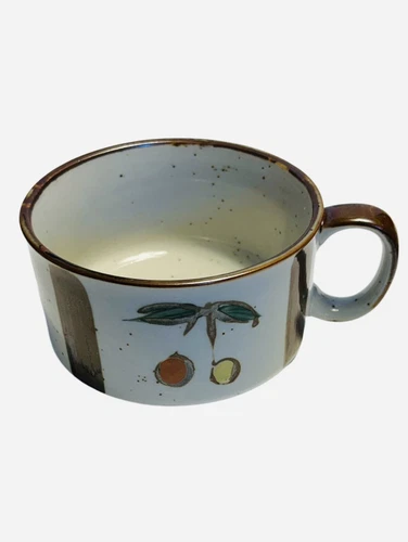 VTG Stoneware Mug Soup Bowl Brown Glazed Speckled with Cherries Made In Japan