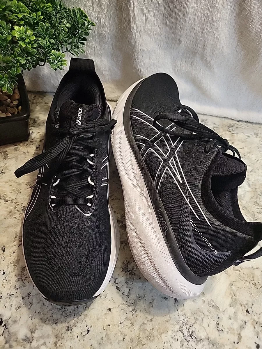 Asics Gel Nimbus 25 Men s Size 9.5 Running Shoes Black White No Insole good Con