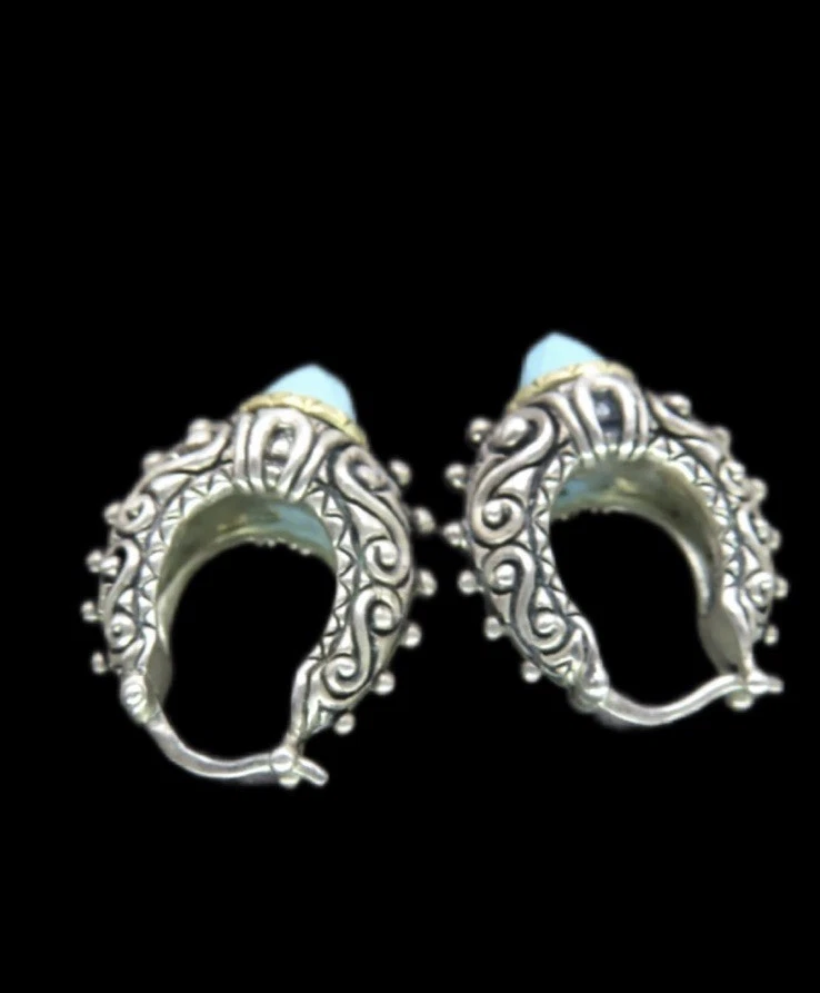 Pendientes tipo argolla Barbara Bixby turquesa plata de ley 925 con oro amarillo de 18 quilates Foto 4 de 4