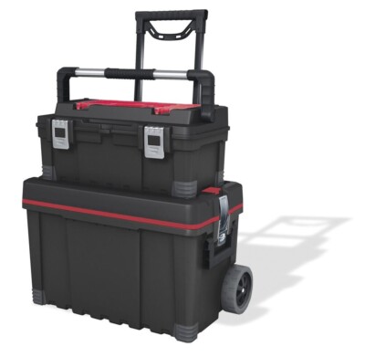 Heavy Duty  24'' Telescopic Metal Handle Rolling Tool Box Combo Rubber Wheel
