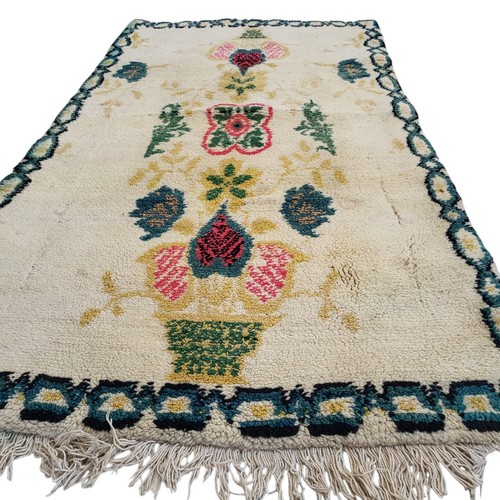 Vintage Moroccan Rug 6x3 Floral Cream Red Blue Handmade Wool Berber Carpet - Picture 9 of 24