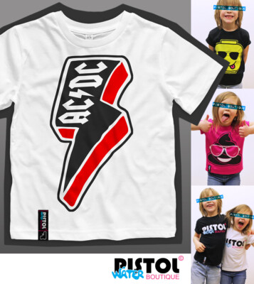 Wasserpistole Boutique Kinder Junge Mädchen AC-DC LIGHTNING THUNDER STRIKE weiß T-Shirt