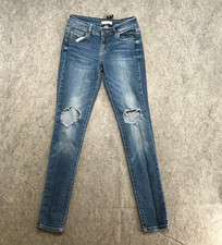 Refuge Jeans Womens Size 4 Destroyed Ripped Knee Skinny Mid Rise Washed Denim