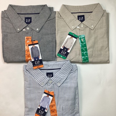 GAP Men's Oxford Long Sleeve Button-Up Shirts Cotton Blend, Tan, Striped & Gray