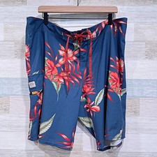 Quiksilver Waterman Tropical Floral Board Shorts Blue Pocket Swim Mens 38