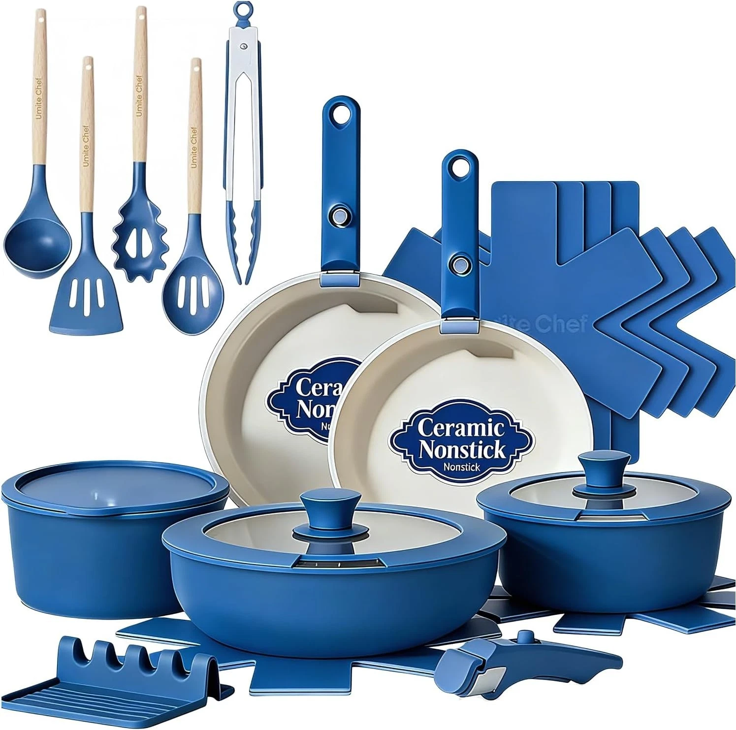 Pots and Pans Set Non Stick, 21 pcs Ceramic Cookware Set with Detachable Handle