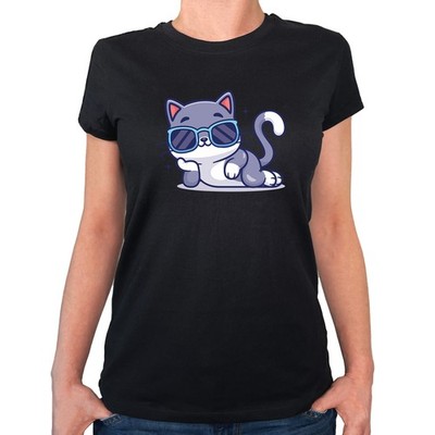 Damen T-Shirt Cool Cat Comic Geschenkidee Cool Cat Geschenk Präsent Mitbringsel 
