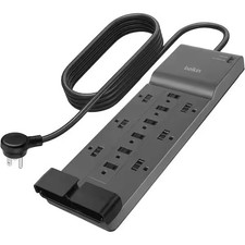 8 ft. Flat Plug Surge Protector Power Strip, Heavy-Duty Extension Cord with 12-A