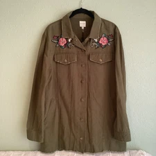 Ellison Olive Green Military Style Floral Boho Embroidered Women’s Jacket Small