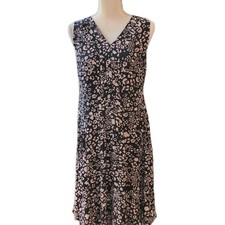 Talbots Women's Sleeveless Dress Black With Pink Flowers Size 6