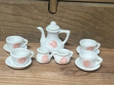 Vintage 12 Piece Miniature Porcelain Tea Set with Pink Posey Motif