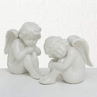 Dekofigur Engel Sitzend Porzellan Weiß H.24 Cm StüCkpreis
