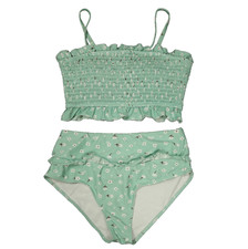 Floral Bikini 2-Piece Swimsuit Smocked Top Ruffled Removable Straps Mint Green S