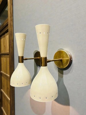 Raw Brass Diablo Wall Sconce - Mid-Century Modern Bedside Lamp (Set of Two)