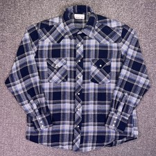 Wrangler Western Shirt Mens XL Navy Blue Plaid Pearl Snap Cowboy Rodeo Wrancher