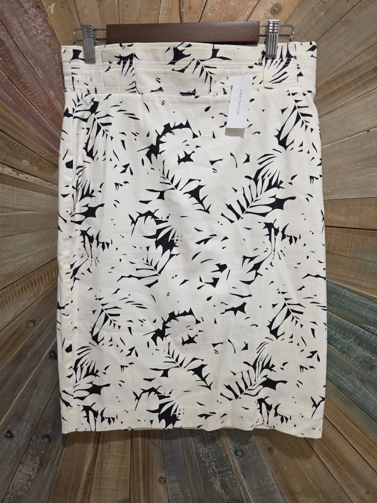 Ann Taylor Skirt Size 6 Black White Abstract Print Cotton Linen Pencil Skirt NWT