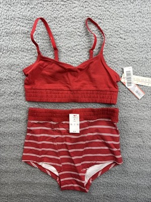 Colsie Womens Size XS Red Plaid Bralette & Boy Shorts Set