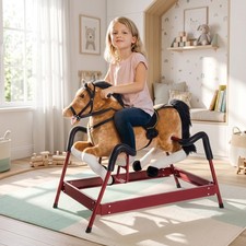 Rocking Horse Toy Children Vintage Plush Rocker Wooden Ride W/ Sound Boys Girls